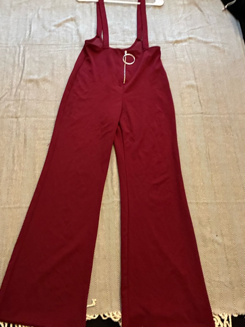 Women's Burgundy Wide-Leg Jumpsuit with Straps